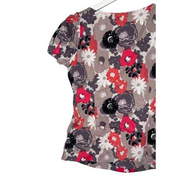 Club Monaco Tan Pink Floral Blouse Short Sleeve Women’s Size Small - Picture 10 of 13